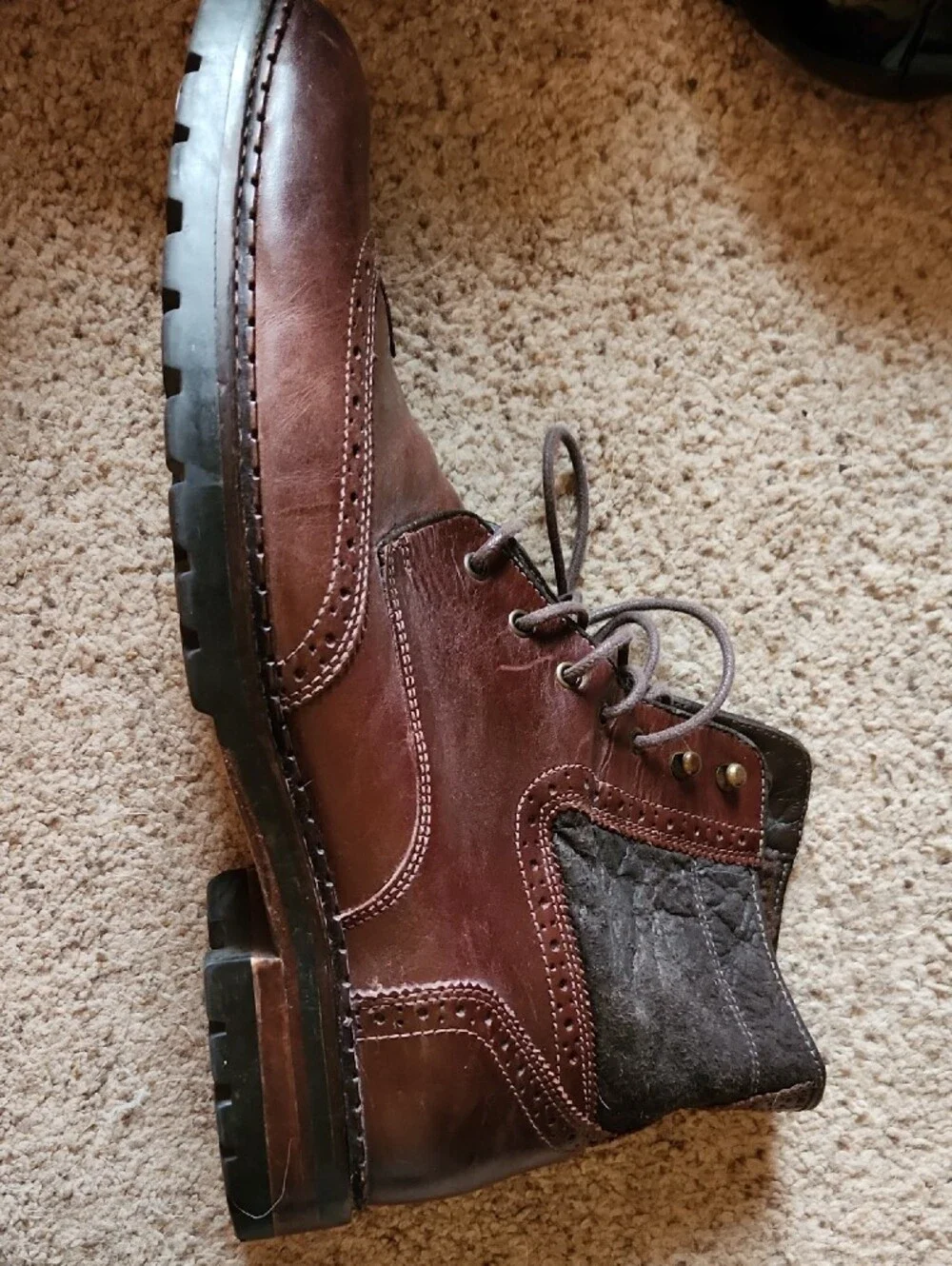 Johnston  & Murphy Men's Wingtip Shearling Lined Leather Boots Sz 12 M